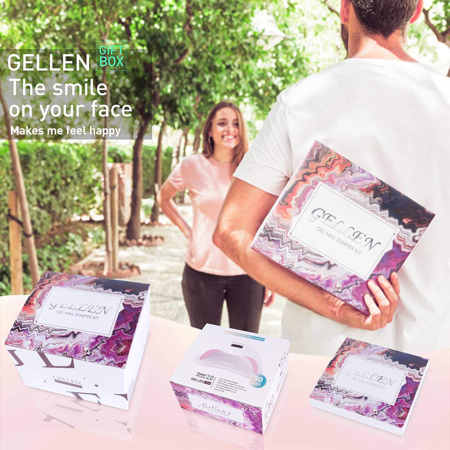 Gellen Gel Nail Polish Kit with U V LED Light 72W Nail Dryer, 12 Gel Nail Colors, No Wipe Top Base C