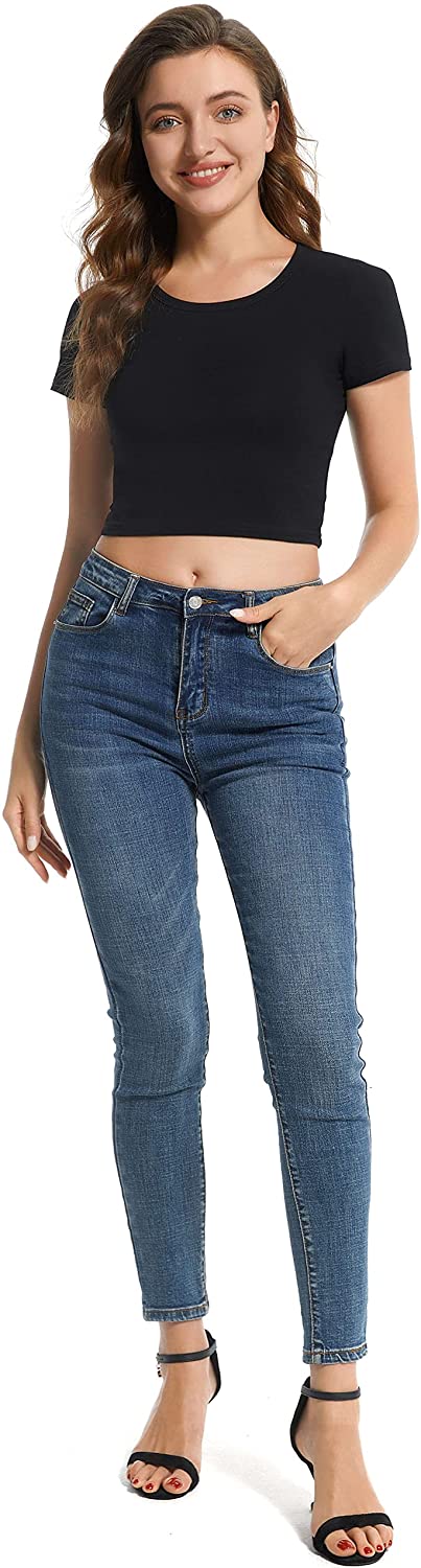 ACANI Crop Tops for Women Crop Top Cotton,Scoop Neck,Short Sleeve Tank Tops Women Girls