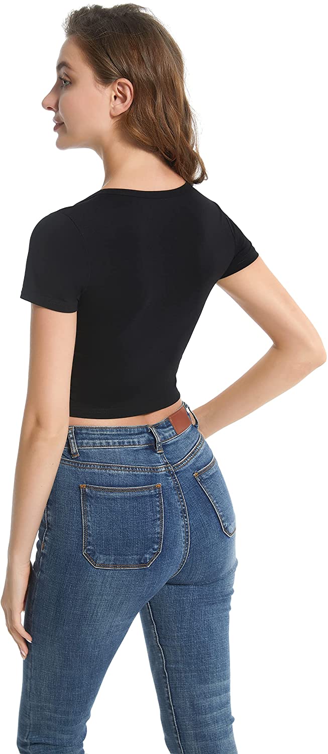 ACANI Crop Tops for Women Crop Top Cotton,Scoop Neck,Short Sleeve Tank Tops Women Girls
