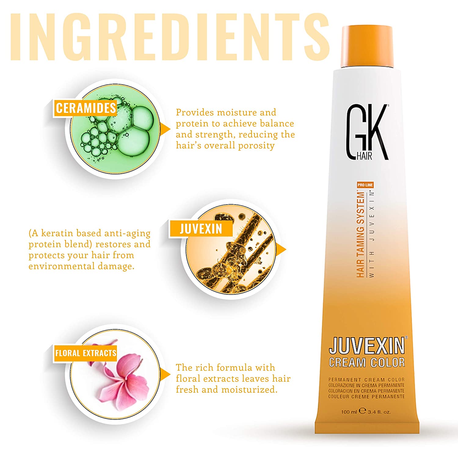 GK HAIR Global Keratin Semi Permanent Hair Cream Color with 87+ Shades (3.4 Fl Oz/100ml) Nourishing