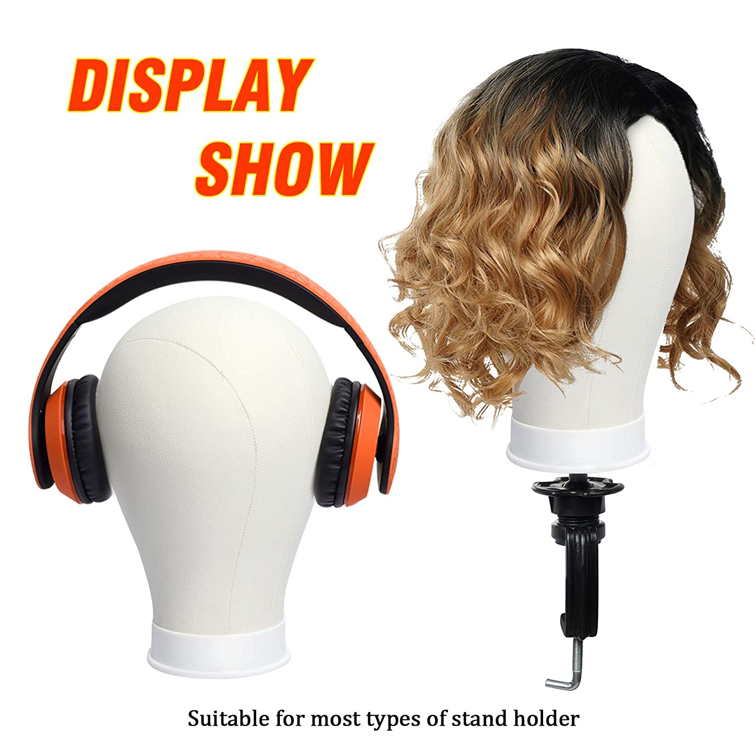 YEBO 22 Inch Leather Canvas Block Head Setfor Wig Making Wig Display Styling Head with Mount Hole(Ca