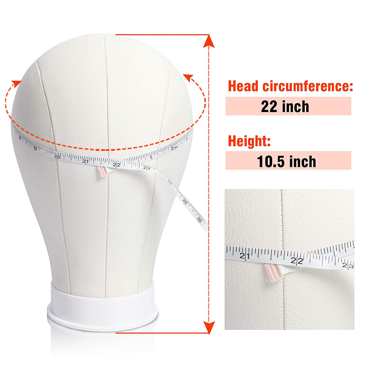 YEBO 22 Inch Leather Canvas Block Head Setfor Wig Making Wig Display Styling Head with Mount Hole(Ca