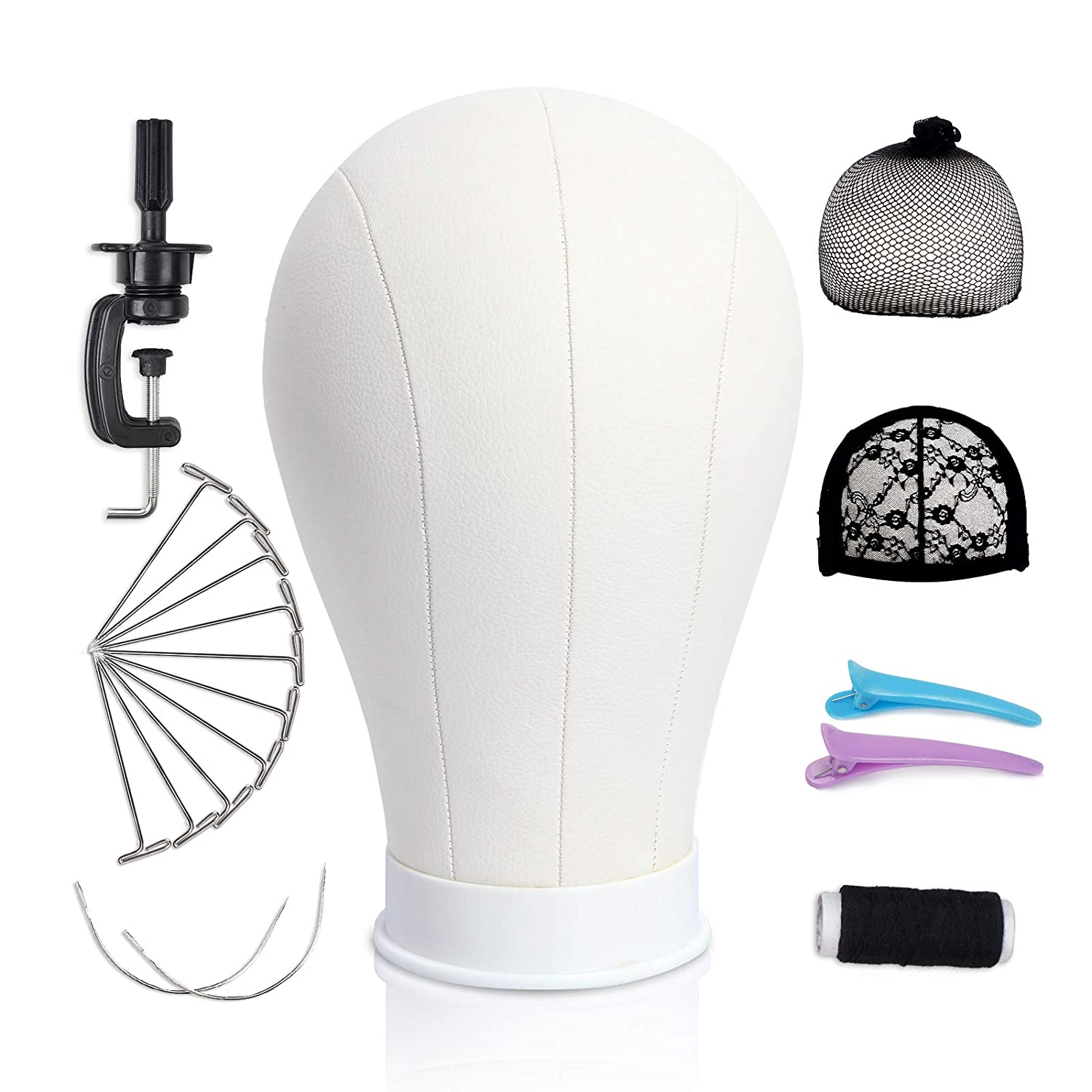 YEBO 22 Inch Leather Canvas Block Head Setfor Wig Making Wig Display Styling Head with Mount Hole(Ca