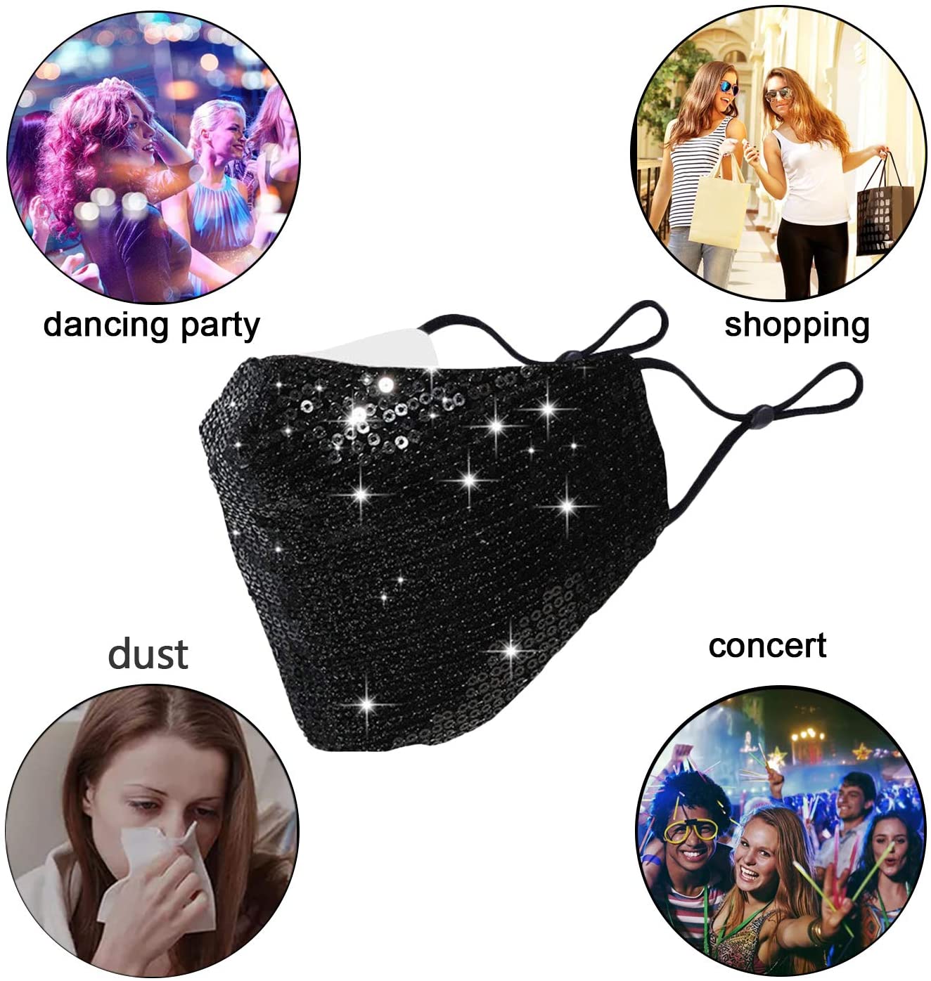 Halloween Christmas Masquerade Mask for Women Bling Sequins Fashion Party Face Mask for Girls