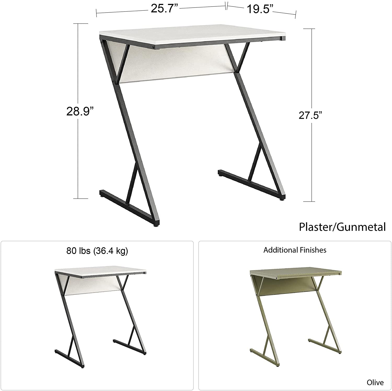 Novogratz Accent Table/Laptop Desk, Plaster/Gunmetal