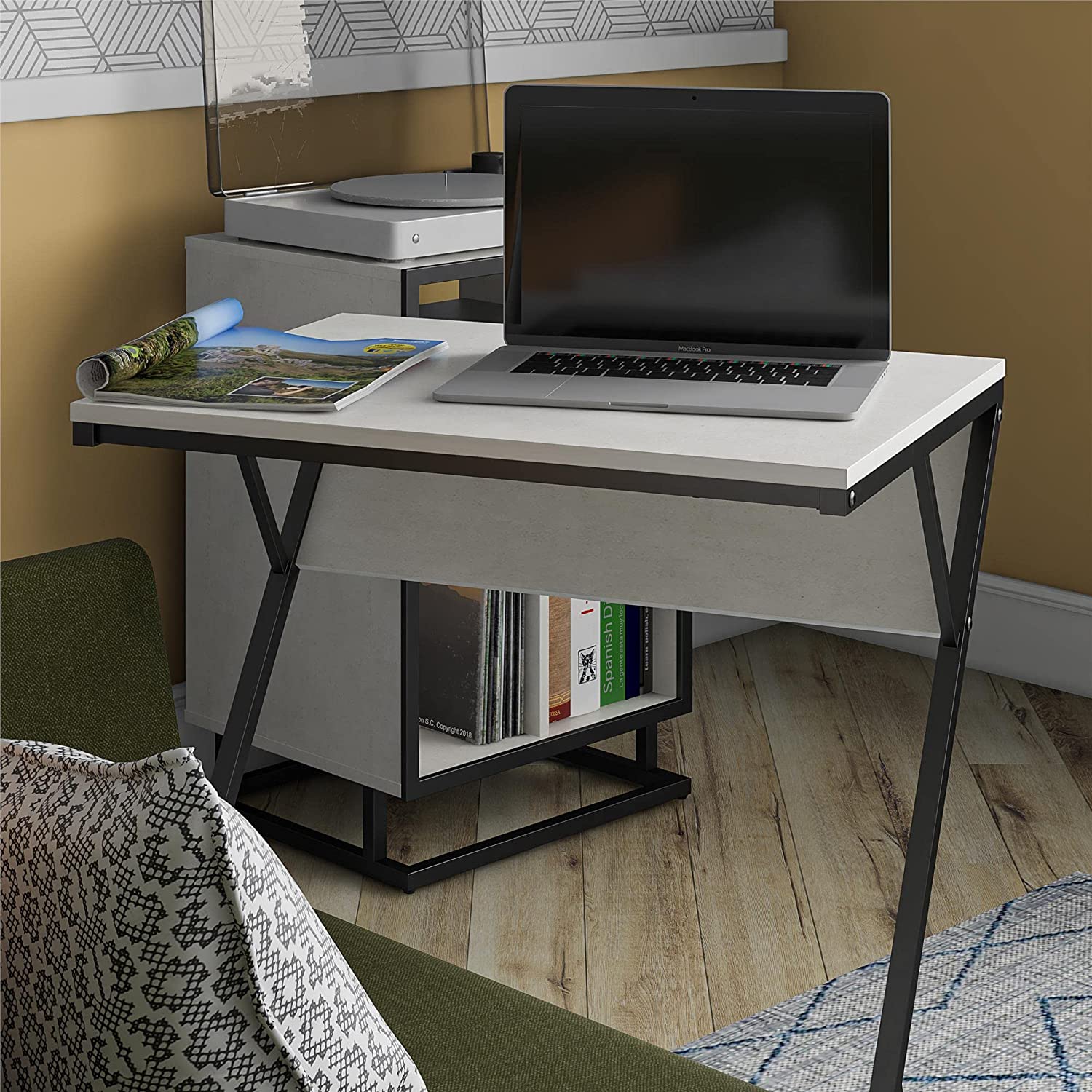 Novogratz Accent Table/Laptop Desk, Plaster/Gunmetal