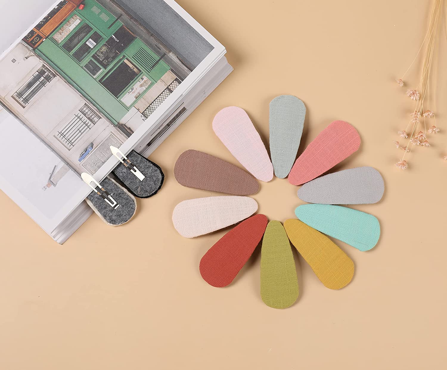 Hair Clips for Girls,Snap Barrettes for Women,12 Pack Solid colors Linen Hair Accessories for Baby T