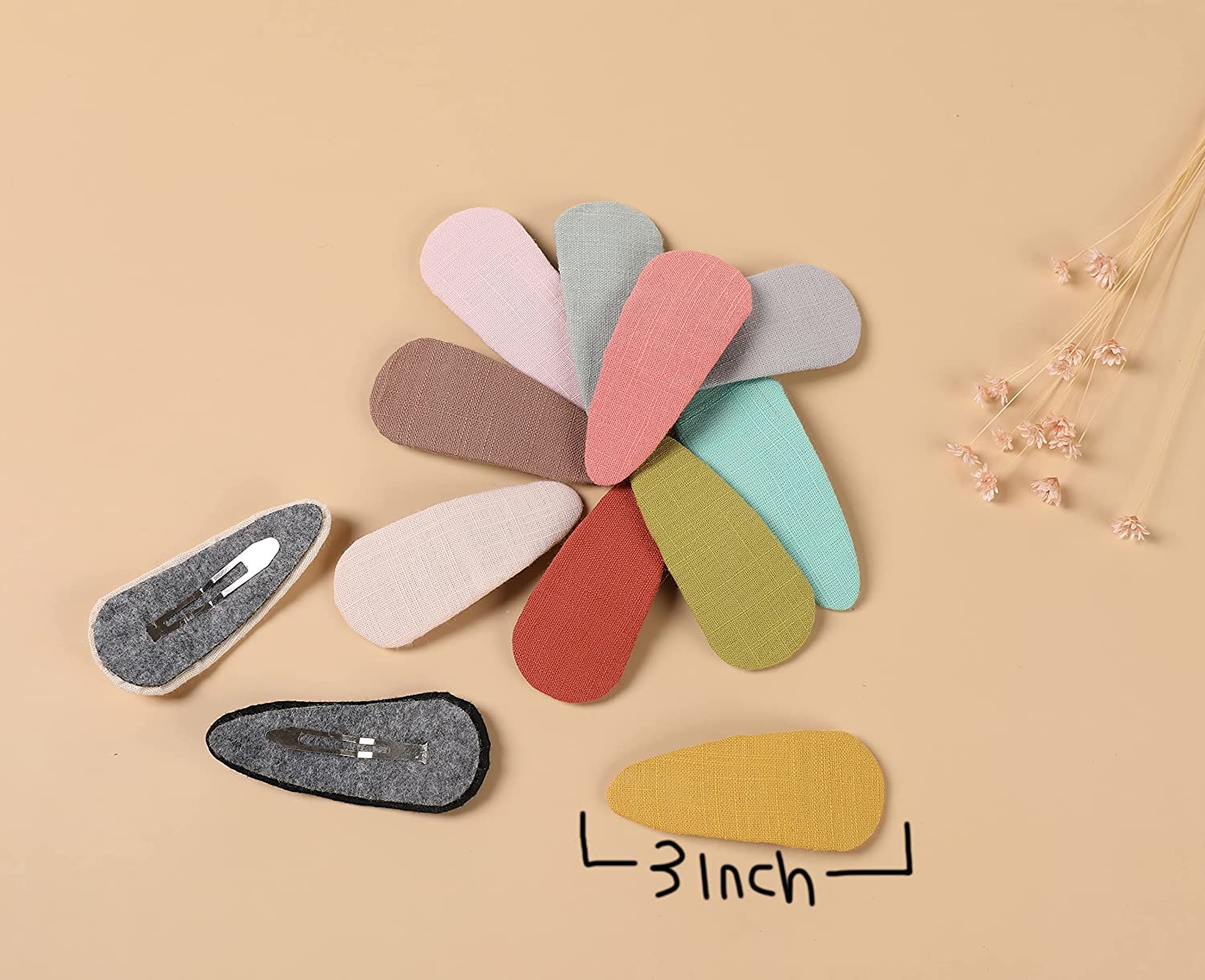 Hair Clips for Girls,Snap Barrettes for Women,12 Pack Solid colors Linen Hair Accessories for Baby T