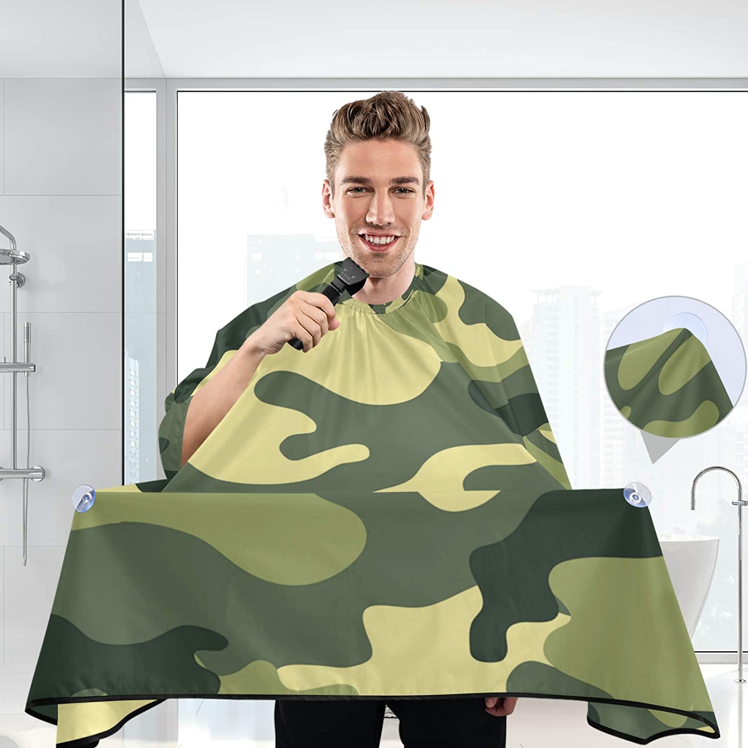 Camo Green Hair Cut Cap Waterproof Hairdresser Dressing Salon Gown Apron Cloak Cloth for Salon 55 in