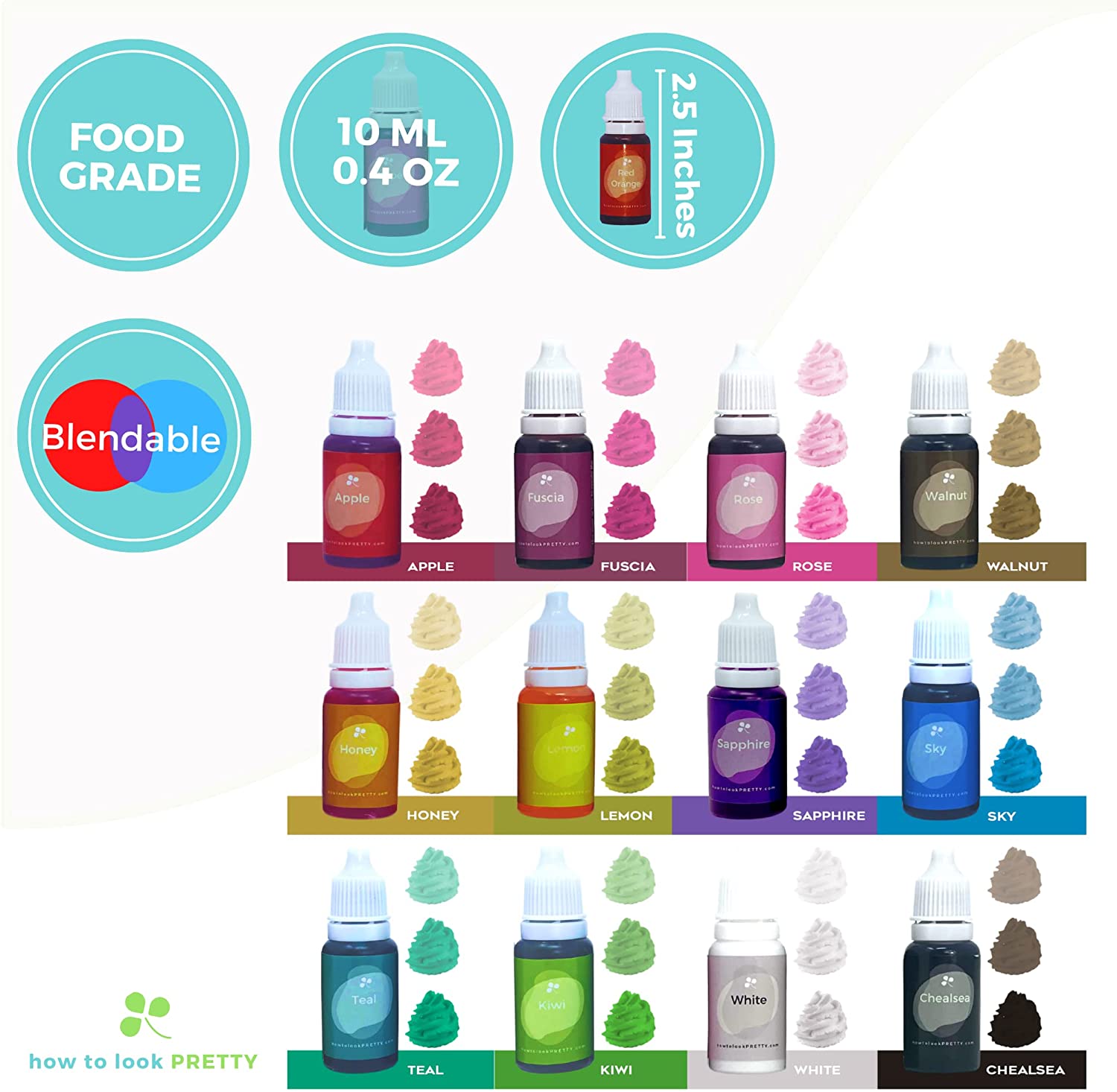 12 Color 0.35 oz Rainbow Natural Food Grade Coloring Set - 10 Pcs 3 Sizes Food Grade Metal Molds —