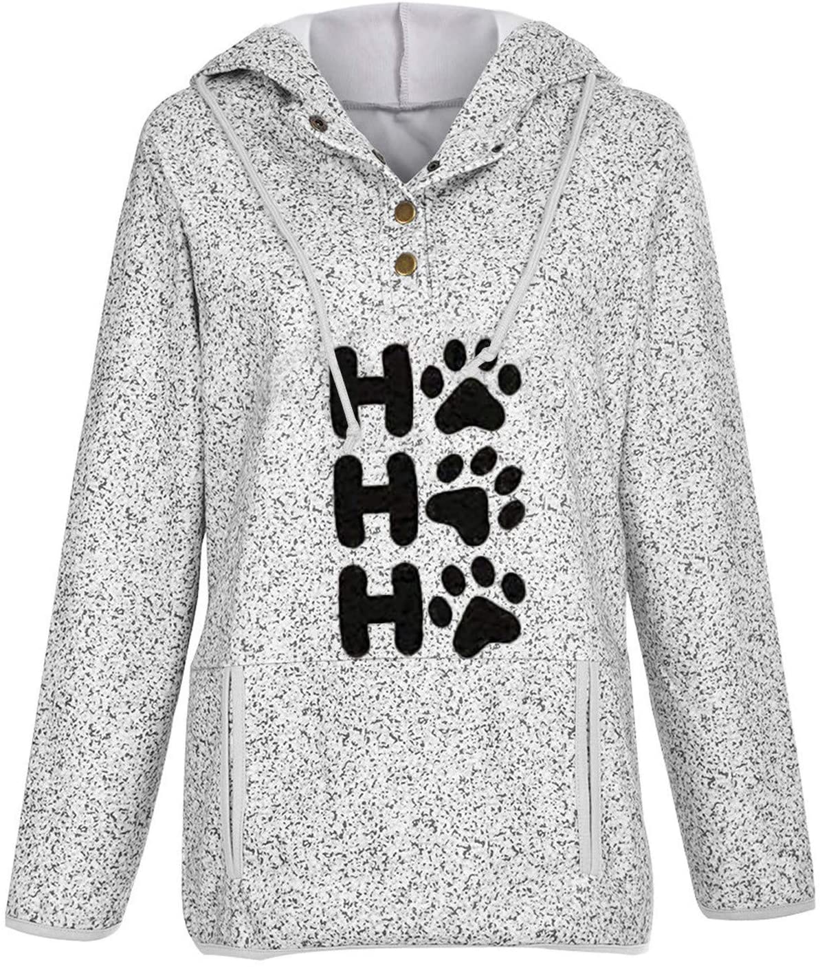 Dosoop Women Sweatshirt Hoodies Casual Loose Long Sleeve Top Buttons Collar Hooded Drawstring Pullov