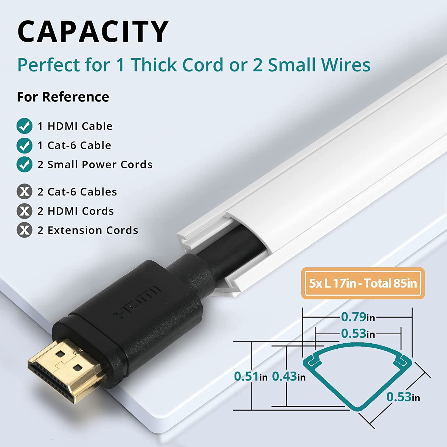 85in Corner Cable Concealer, One-Cord Corner Duct, Paintable Corner Cord Cover, Cable Management Cha