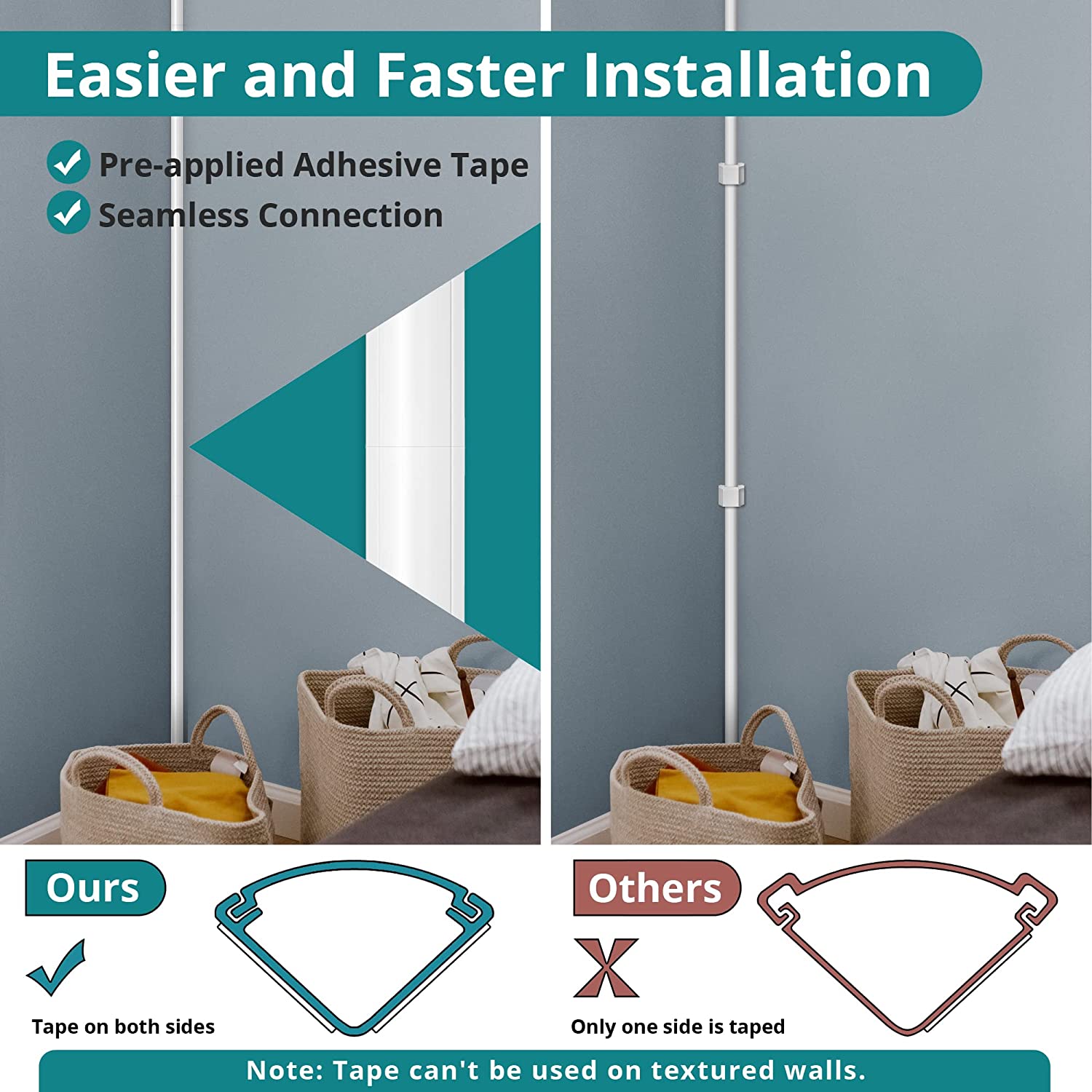 85in Corner Cable Concealer, One-Cord Corner Duct, Paintable Corner Cord Cover, Cable Management Cha