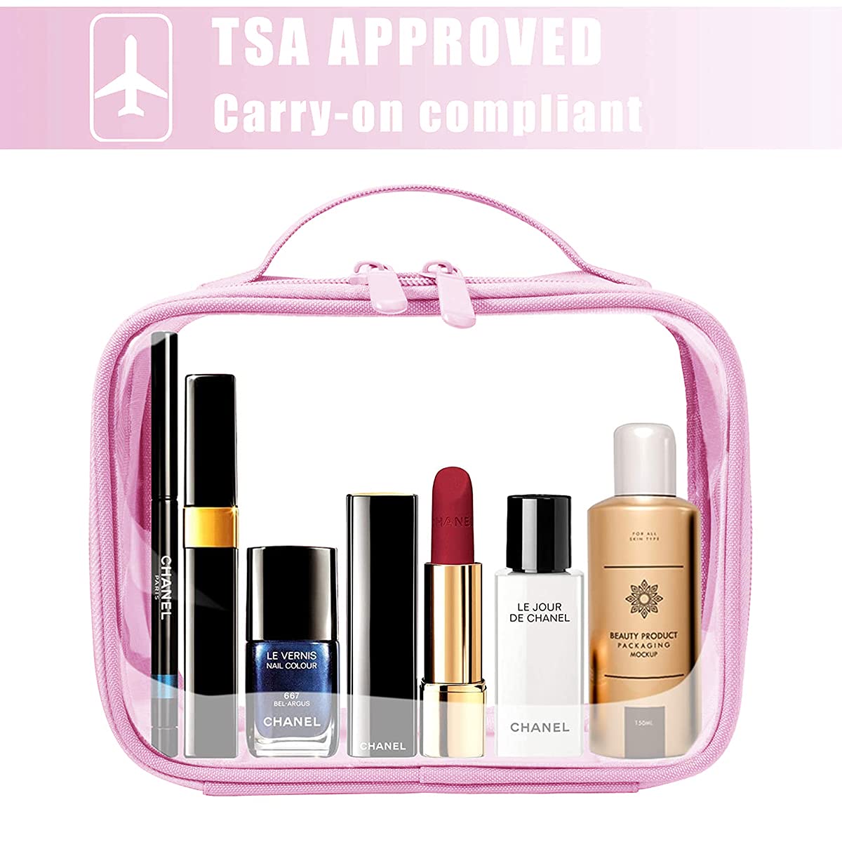 TSA Approved Toiletry Bag With Handle Strap, ANRUI Clear Travel Liquids Toiletries & Cosmetics Organ