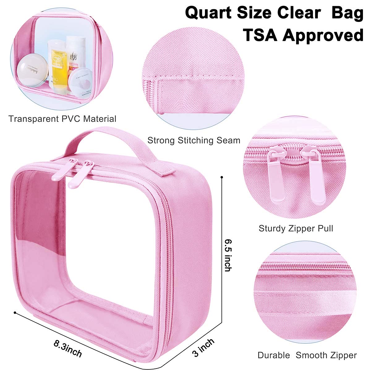 TSA Approved Toiletry Bag With Handle Strap, ANRUI Clear Travel Liquids Toiletries & Cosmetics Organ