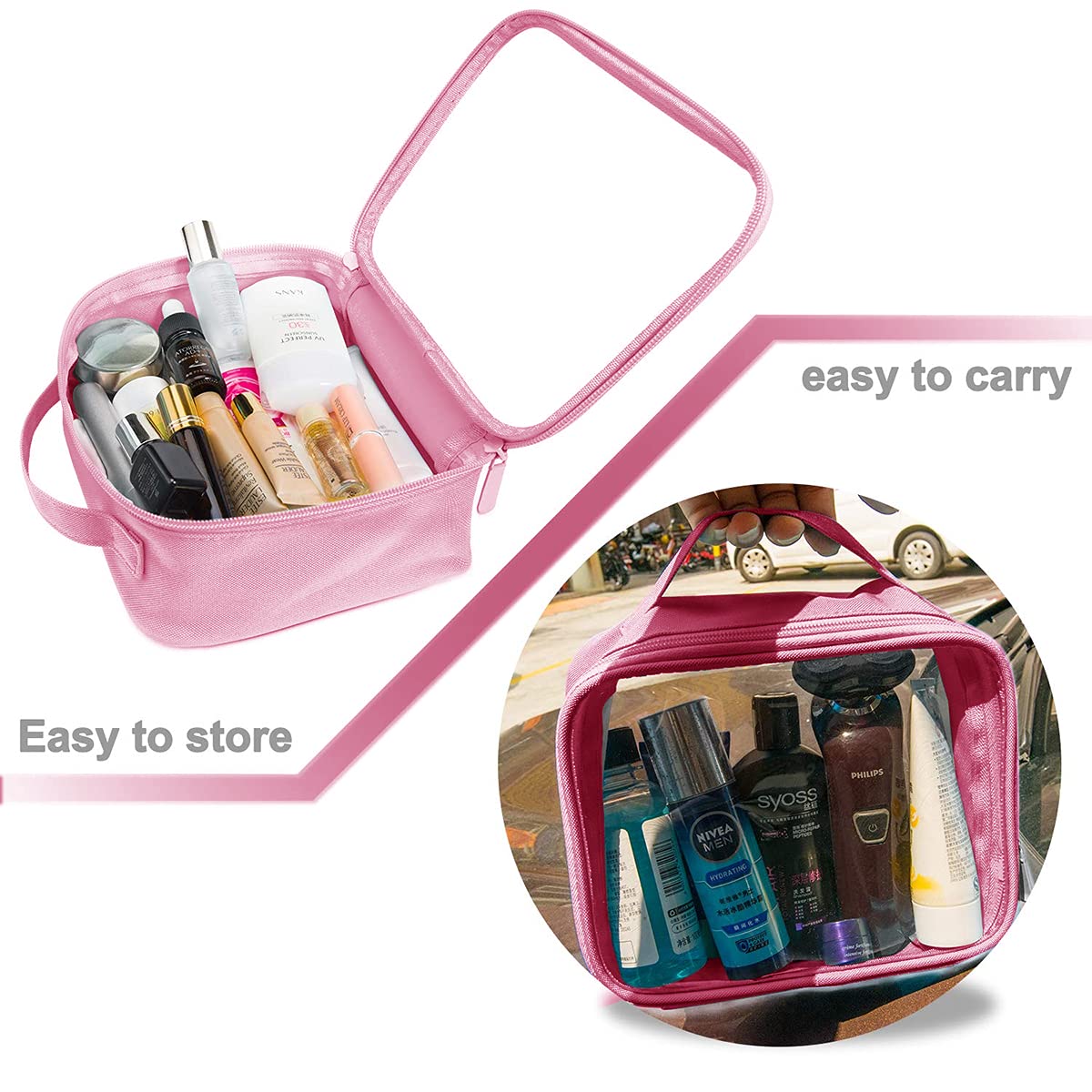 TSA Approved Toiletry Bag With Handle Strap, ANRUI Clear Travel Liquids Toiletries & Cosmetics Organ