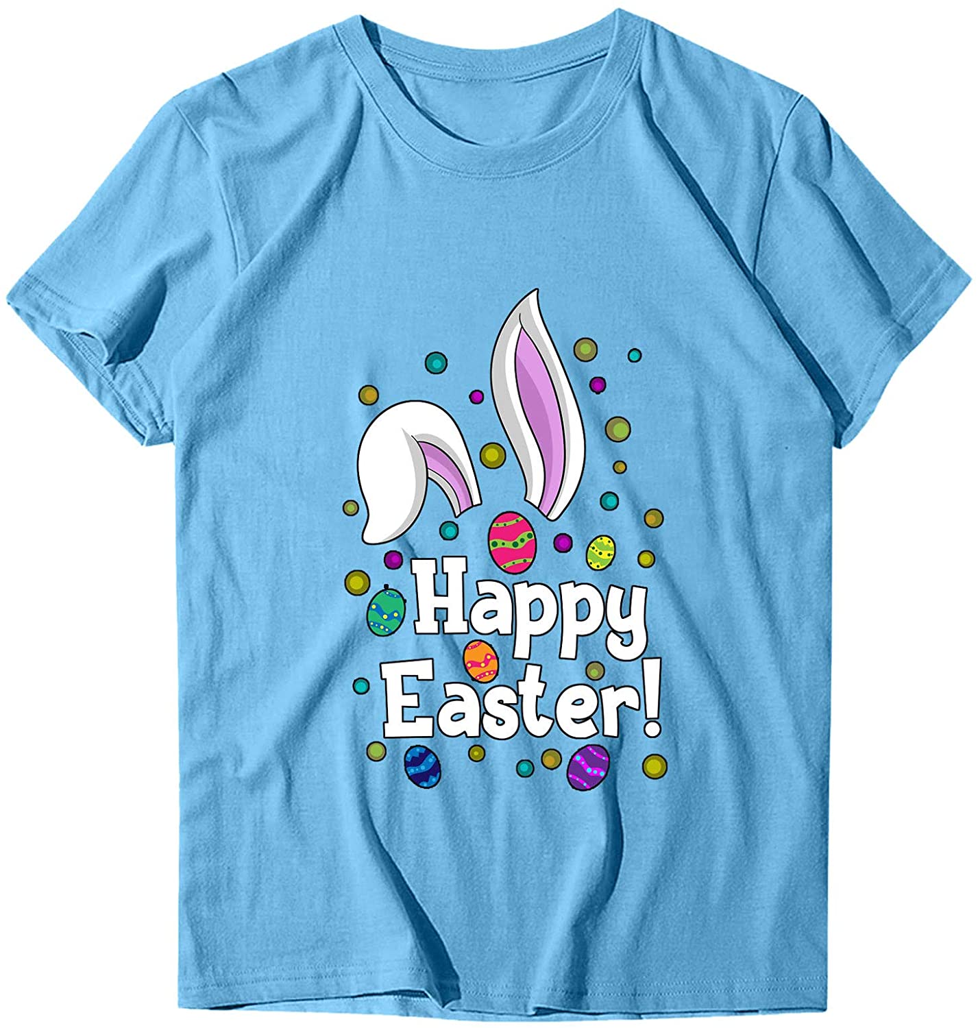 Dosoop Womens Happy Easter Letter Printed T-Shirt Short Sleeve Graphic Shirts Tees Crewneck Casual L