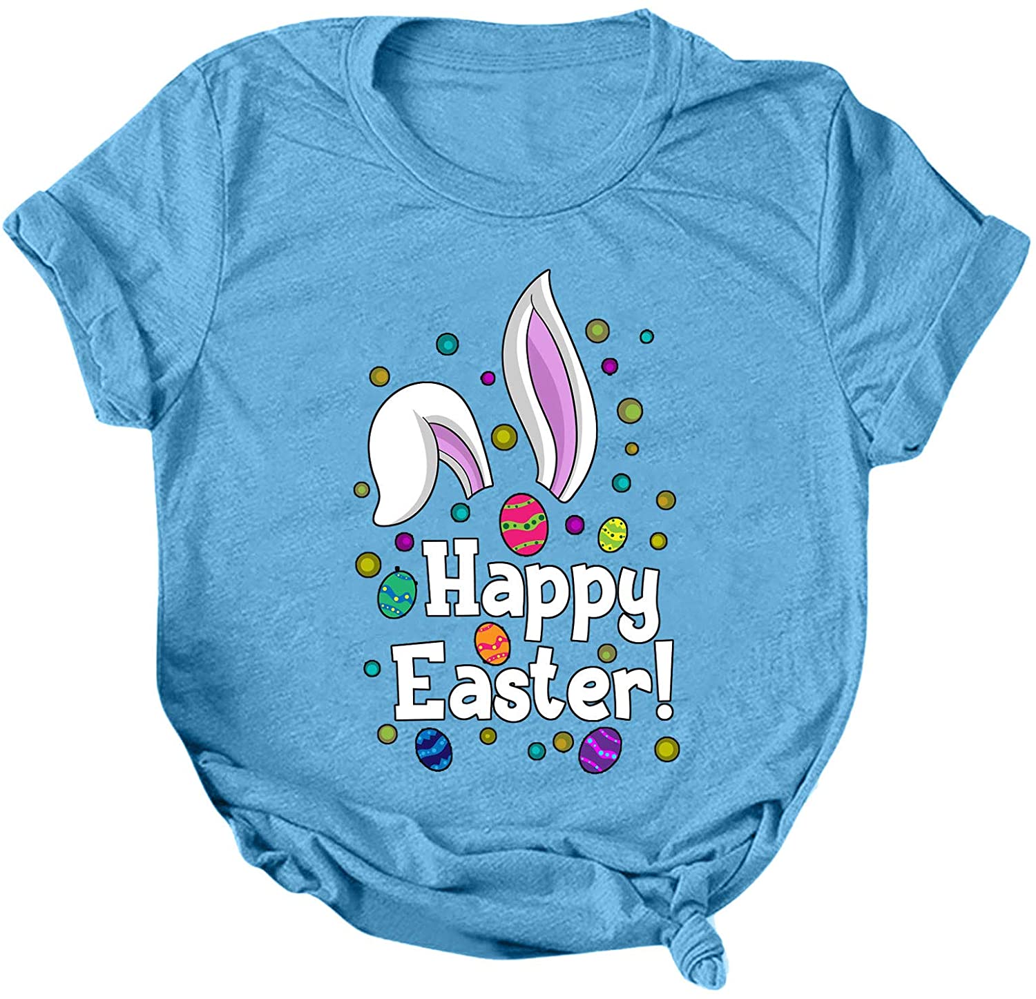 Dosoop Womens Happy Easter Letter Printed T-Shirt Short Sleeve Graphic Shirts Tees Crewneck Casual L