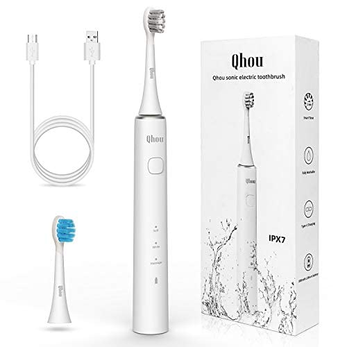 Sonic Electric Toothbrush, Qhou 3 Modes Rechargeable Toothbrush, Whitening Toothbrushes with 2 Brush