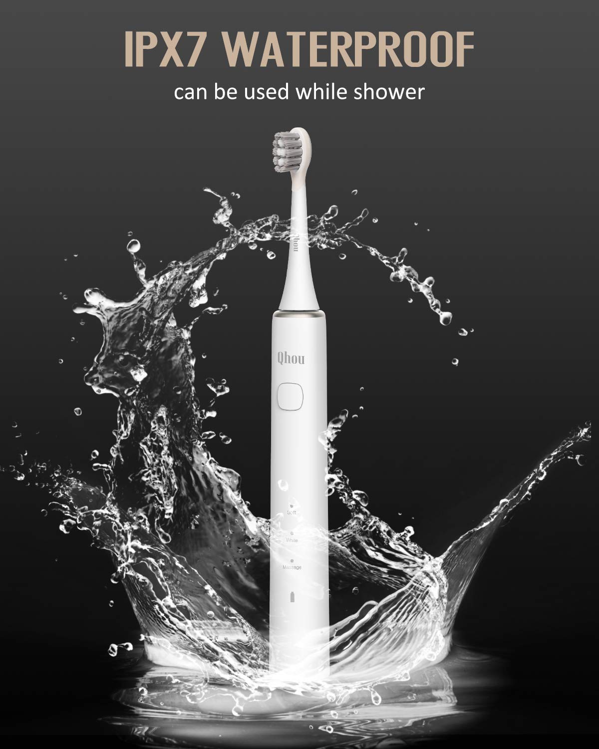 Sonic Electric Toothbrush, Qhou 3 Modes Rechargeable Toothbrush, Whitening Toothbrushes with 2 Brush