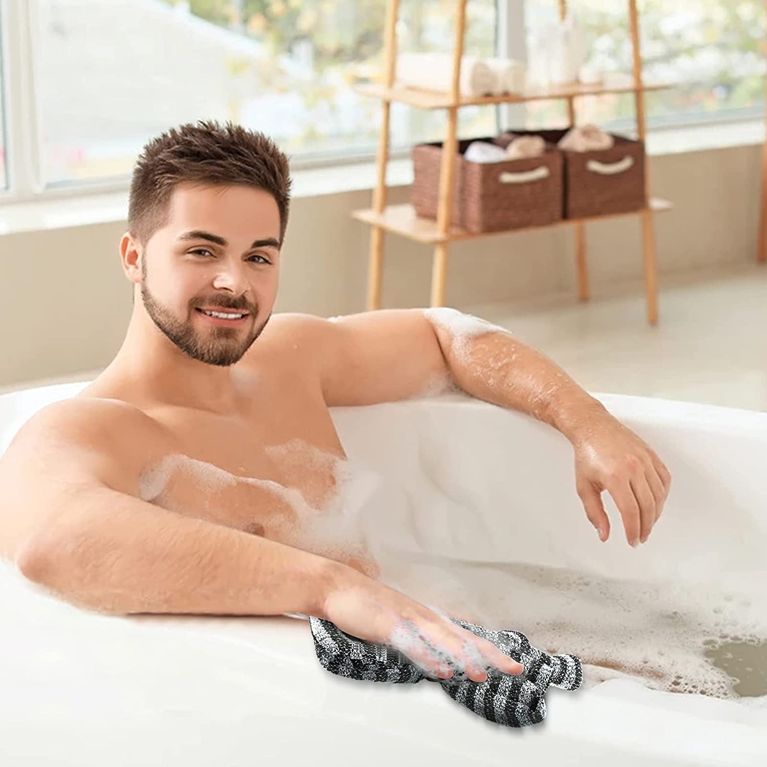 Dual-Sided Back Scrubber, WOVTE Exfoliating Washcloth Exfoliating Nylon Bath Towel with Deep Clean &