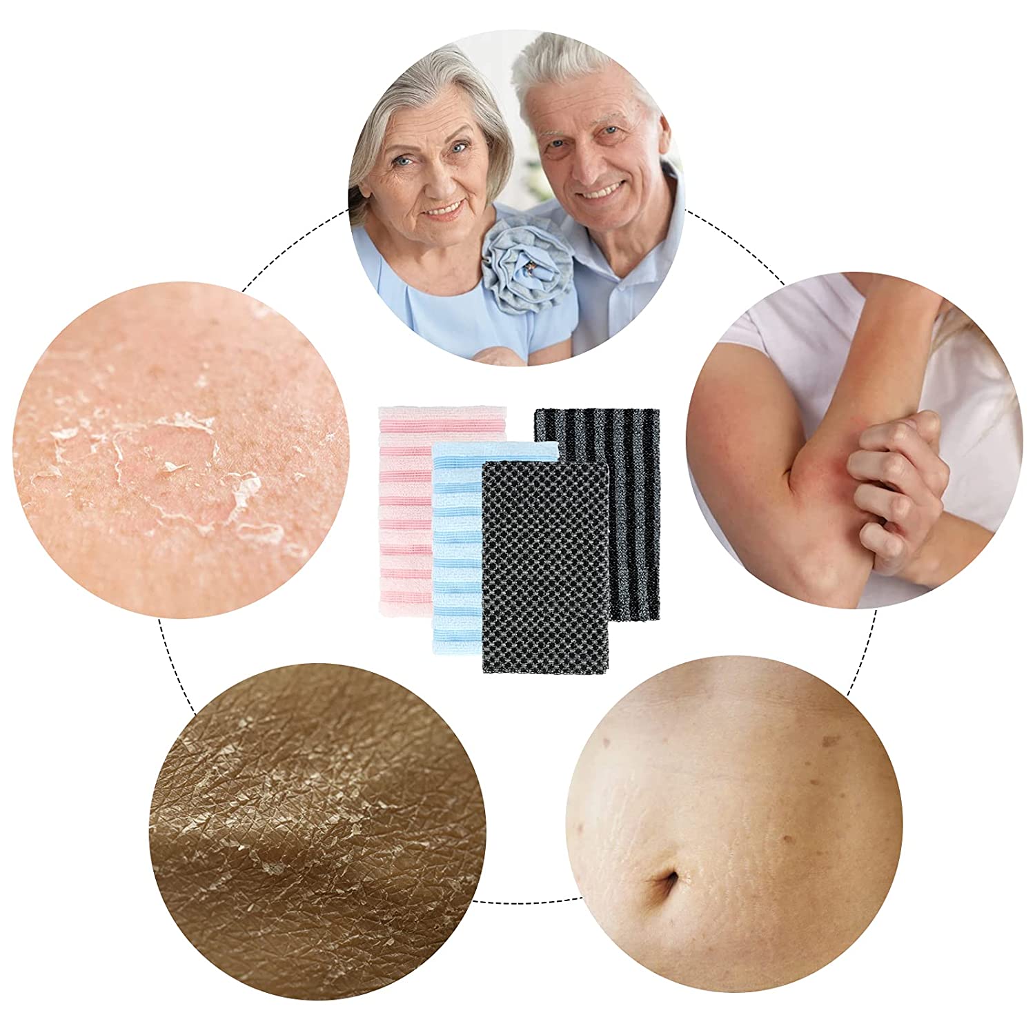 Dual-Sided Back Scrubber, WOVTE Exfoliating Washcloth Exfoliating Nylon Bath Towel with Deep Clean &