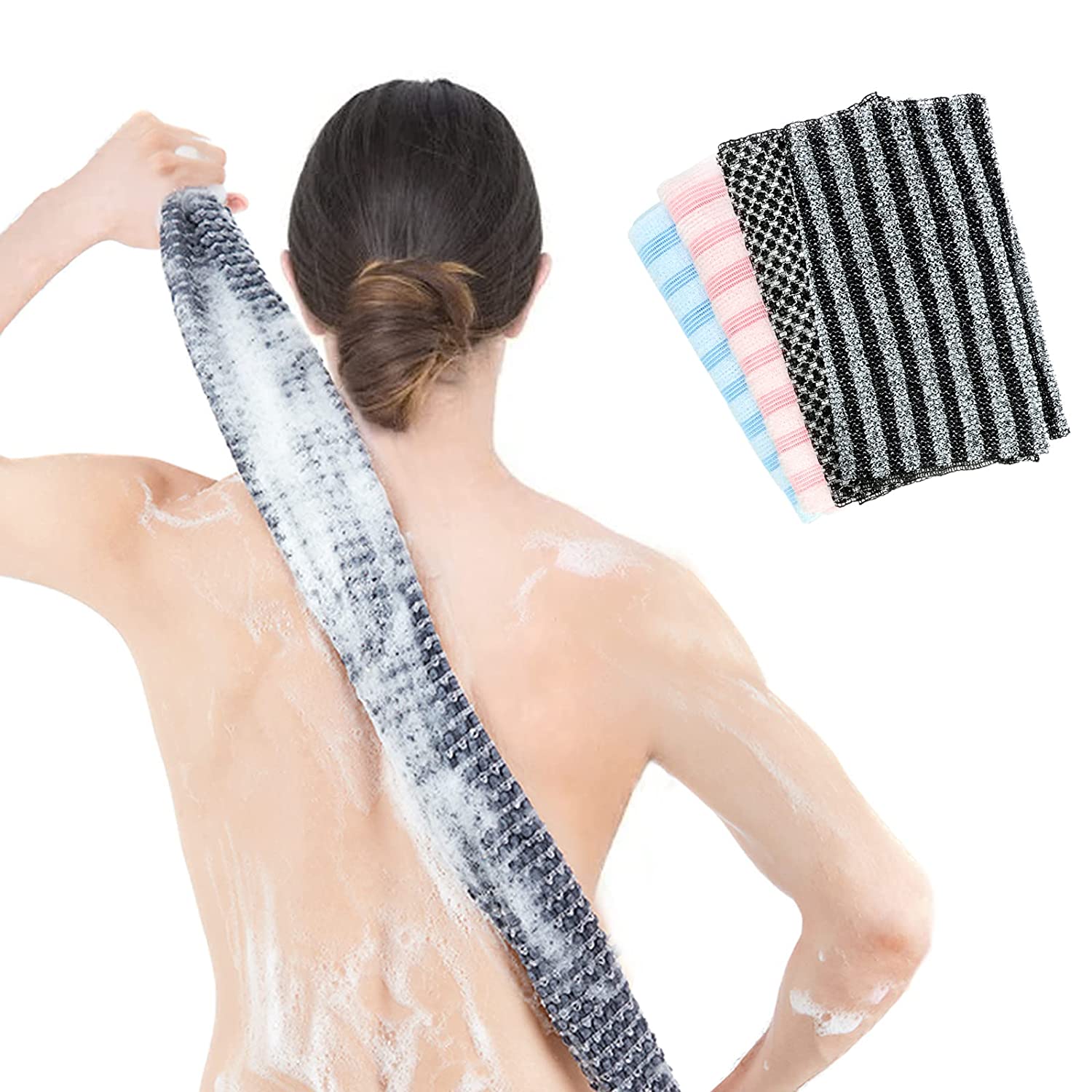 Dual-Sided Back Scrubber, WOVTE Exfoliating Washcloth Exfoliating Nylon Bath Towel with Deep Clean &