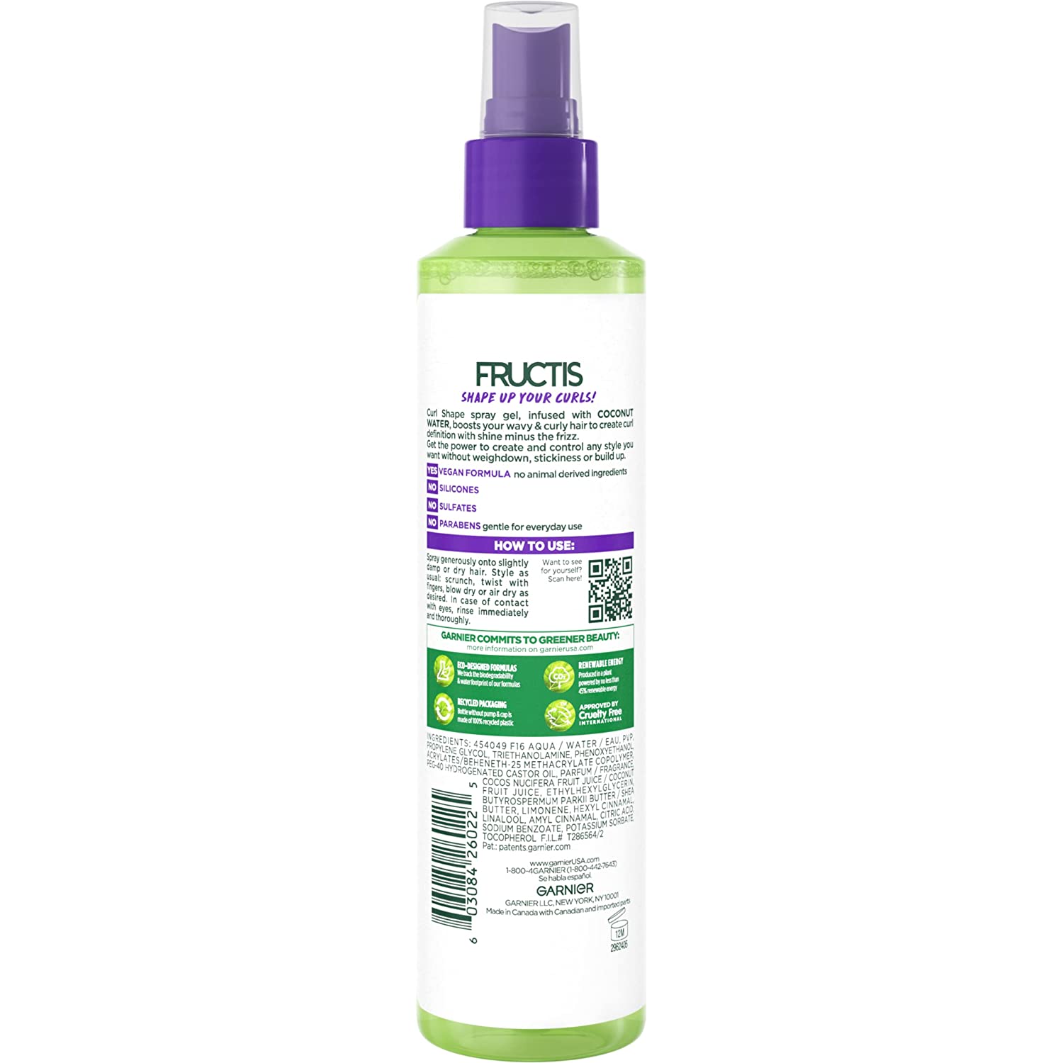Garnier Fructis Style Curl Shape Defining Spray Gel, Curly Hair, 8.5 Fl Oz