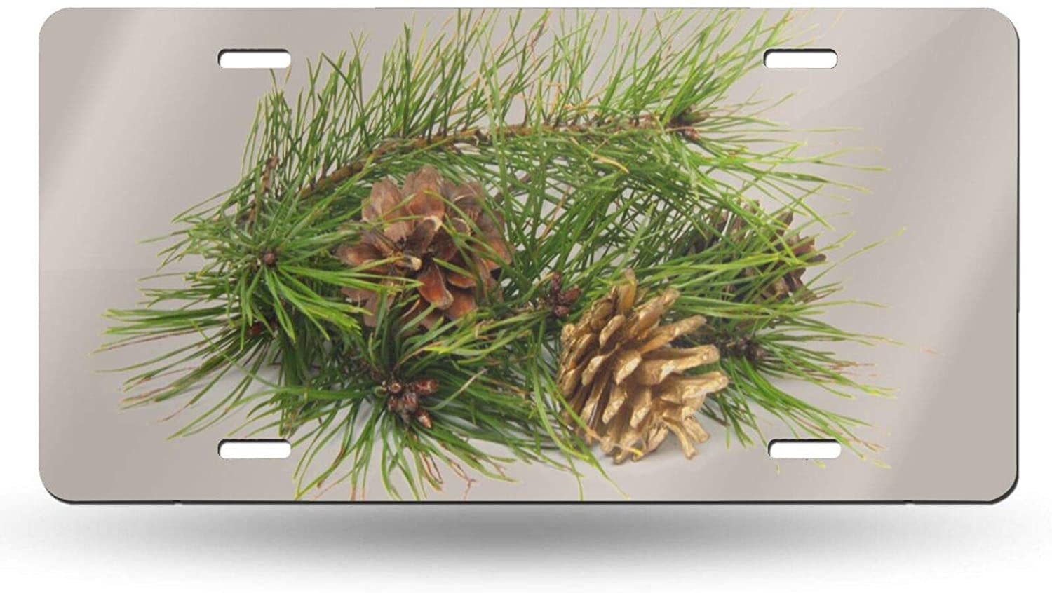 Christmas Brown Regular Gold Pine Cones Tree License Plate Frame Aluminum Metal Covers,Metal Novelty