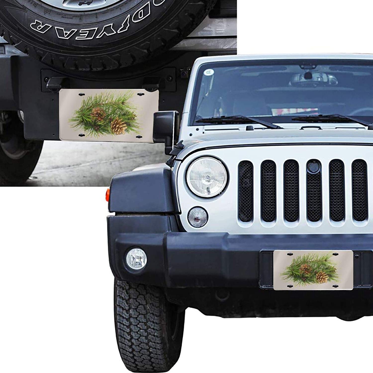 Christmas Brown Regular Gold Pine Cones Tree License Plate Frame Aluminum Metal Covers,Metal Novelty