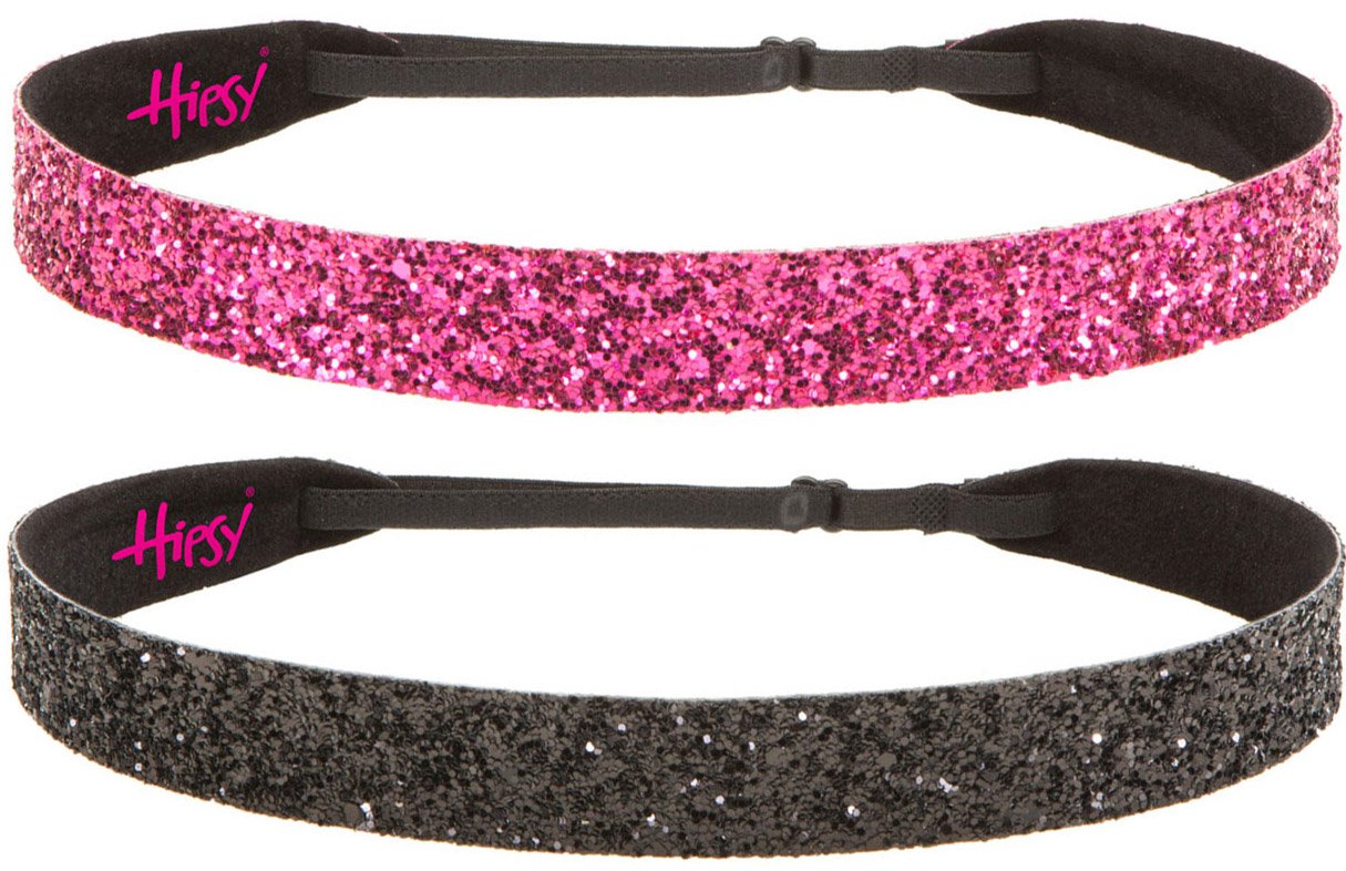 Hipsy Adjustable Non Slip Fashion Wide Bling Glitter Headbands for Women Girls & Teens 2-Pack (Black