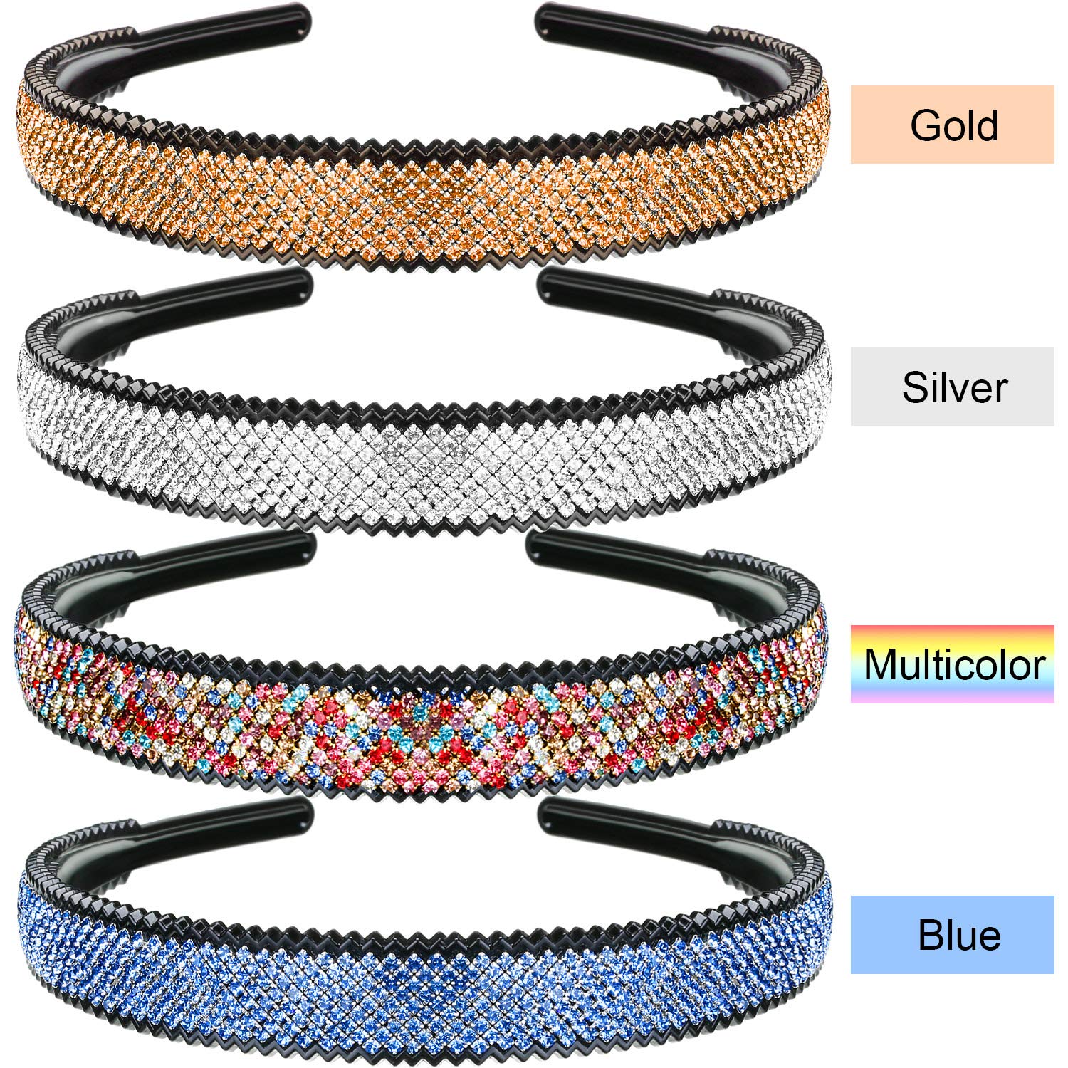 4 Pieces Crystal Rhinestone Headband Teeth Comb Headbands Plastic Hair Band Crystal Beaded Bling Hai