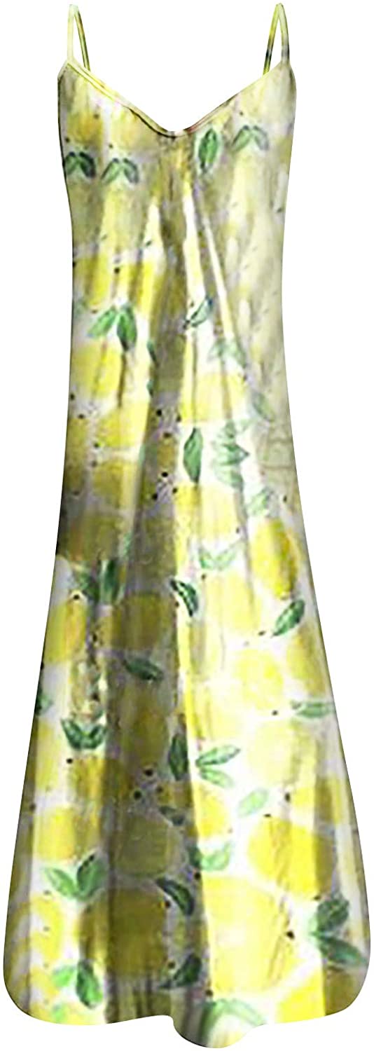 Womens Plus Size Long Maxi Dresses, Butterfly Flower Print Casual V Neck Loose Pullover Sleeveless C