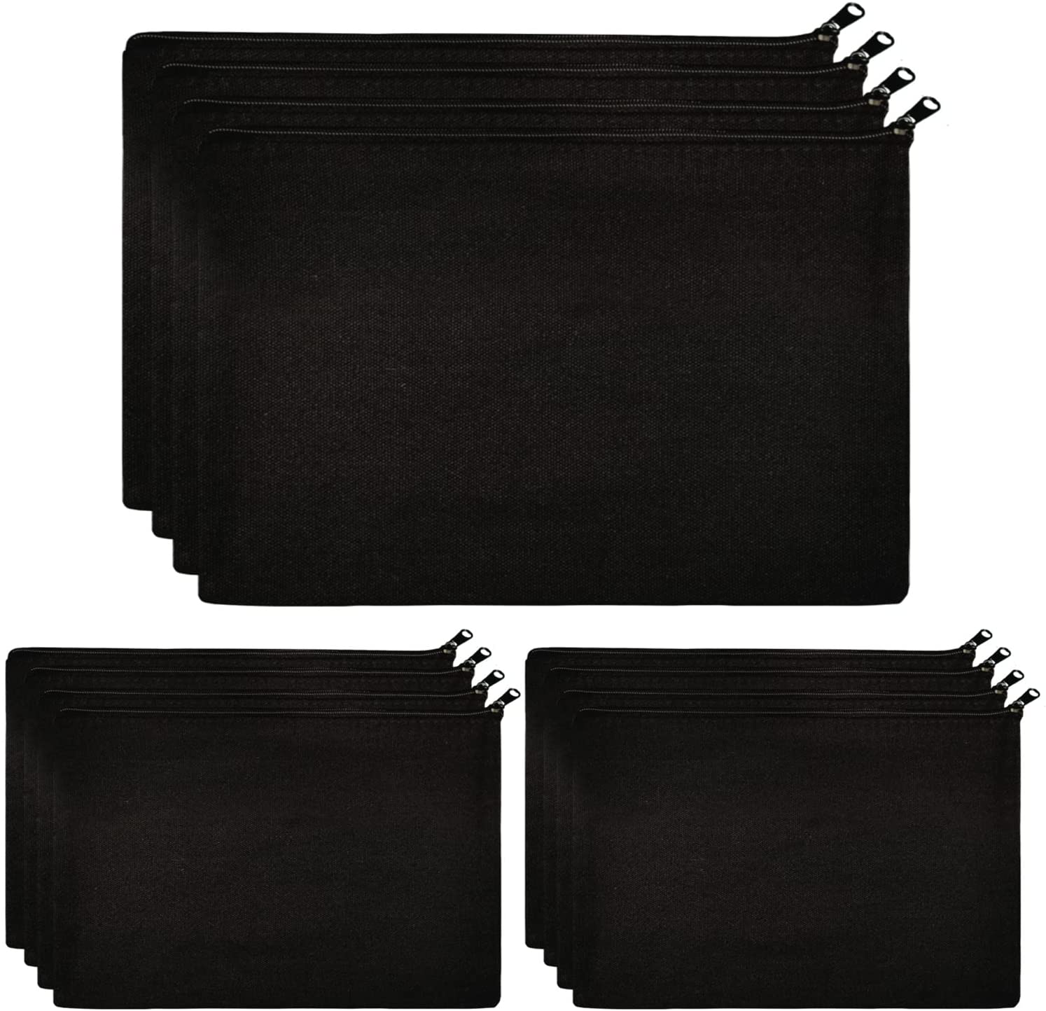 Black Canvas Pouch for Women, 12 KOOLMOX 9x7 Inch Large Blank Canvas Makeup Bag with Zipper, Canvas 