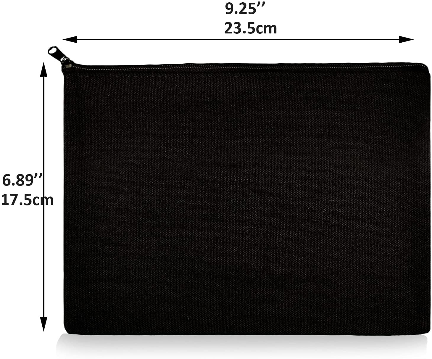 Black Canvas Pouch for Women, 12 KOOLMOX 9x7 Inch Large Blank Canvas Makeup Bag with Zipper, Canvas 