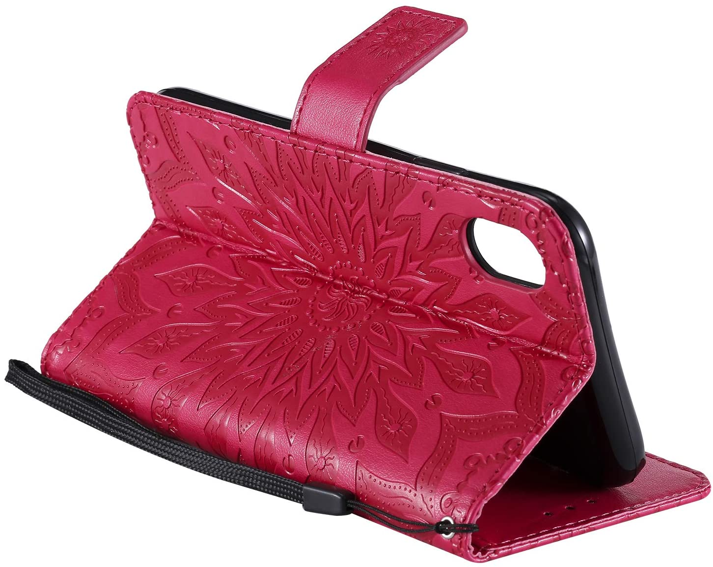 Cfrau Kickstand Wallet Case with Black Stylus for iPhone XR 6.1 inch,Retro Mandala Sunflower PU Leat