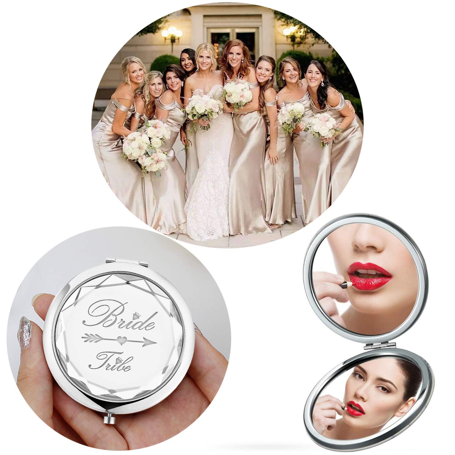 Pack of 9 Compact Pocket Makeup Mirrors Set Include 1 Bride to Be Mirror and 8 Bride