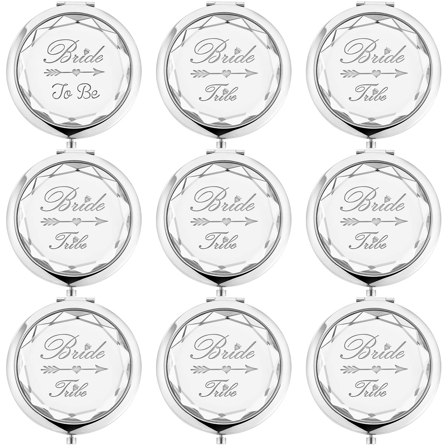 Pack of 9 Compact Pocket Makeup Mirrors Set Include 1 Bride to Be Mirror and 8 Bride