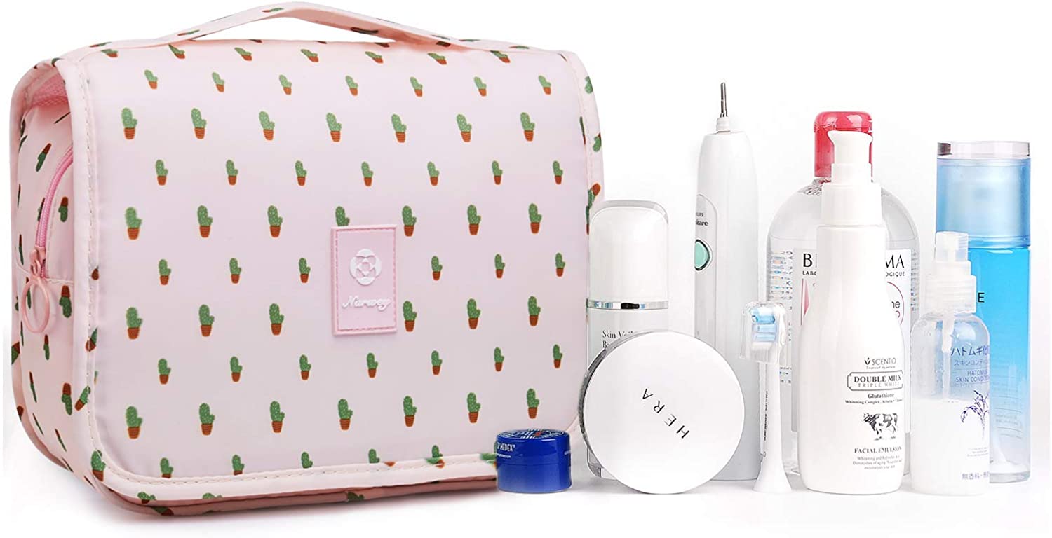 Hanging Travel Toiletry Bag Cosmetic Make up Organizer for Women and Girls Waterproof (A-Cactus)