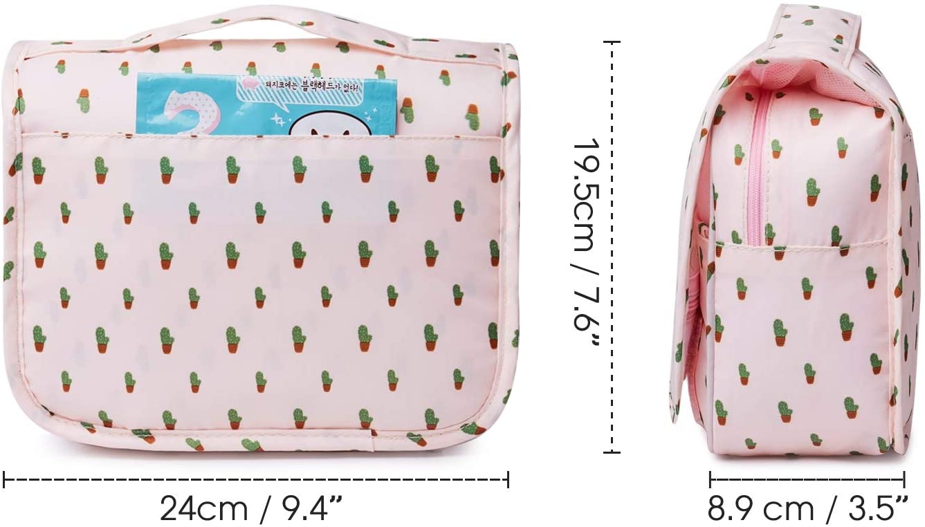 Hanging Travel Toiletry Bag Cosmetic Make up Organizer for Women and Girls Waterproof (A-Cactus)