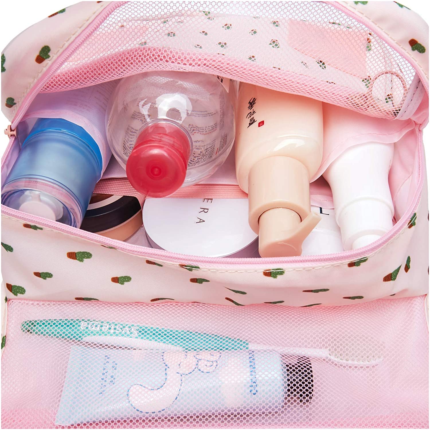 Hanging Travel Toiletry Bag Cosmetic Make up Organizer for Women and Girls Waterproof (A-Cactus)