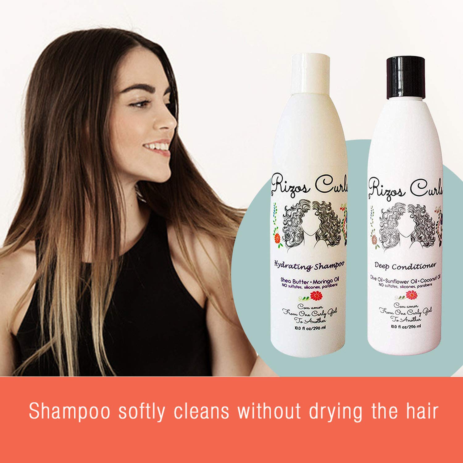 Rizo Curls Shampoo and Conditioner Bundle Pack for Women — 10 Fluid Ounces (Pack of 2) - Moisturiz