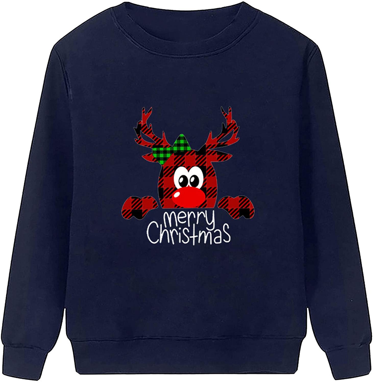 Dosoop Women Merry Christmas Elk Graphic Crewneck Long Sleeve Sweatshirts Tops Tunics Casual Loose S
