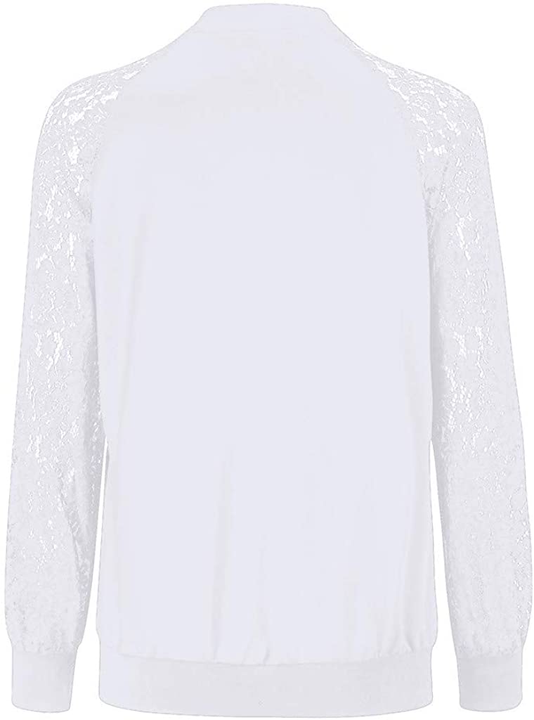 WUAI-Women Bomer Jackets Plus Size Casual Lace Loose Long Sleeve Coat Outwear Cardigans Tops