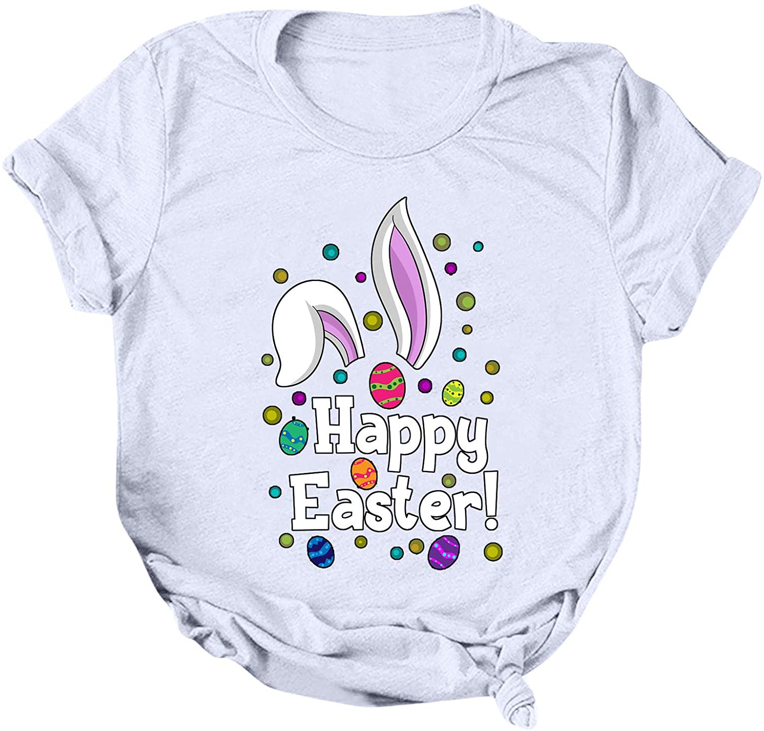 Dosoop Womens Happy Easter Letter Printed T-Shirt Short Sleeve Graphic Shirts Tees Crewneck Casual L