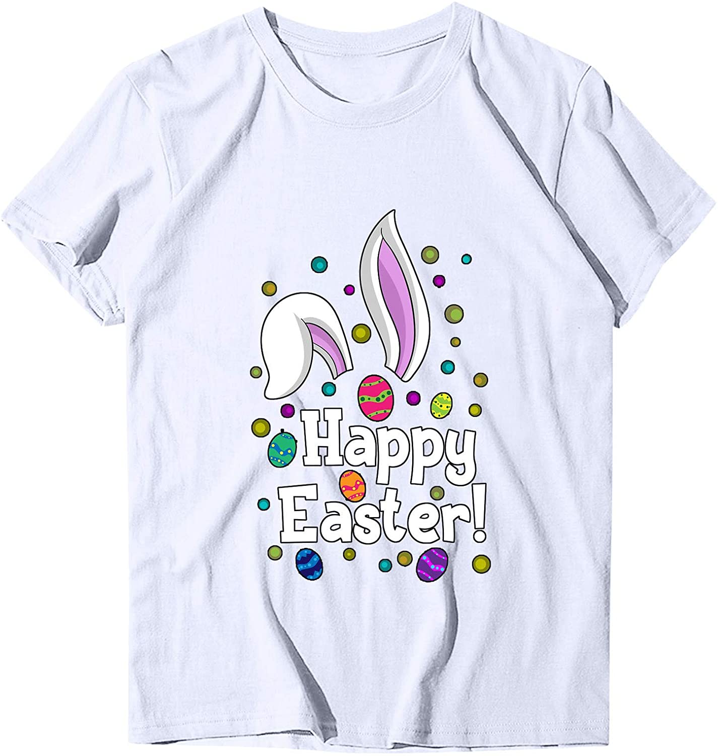 Dosoop Womens Happy Easter Letter Printed T-Shirt Short Sleeve Graphic Shirts Tees Crewneck Casual L