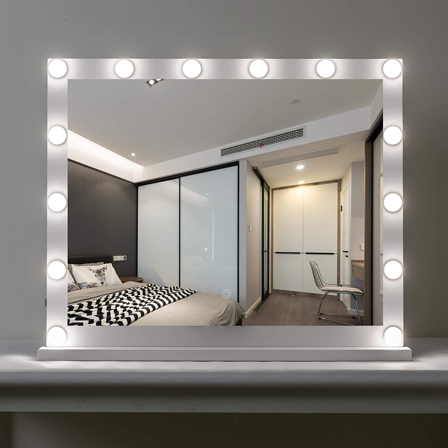 Large Vanity Mirror with Lights 32 x 24 Inches Dimmable Touch Sensor