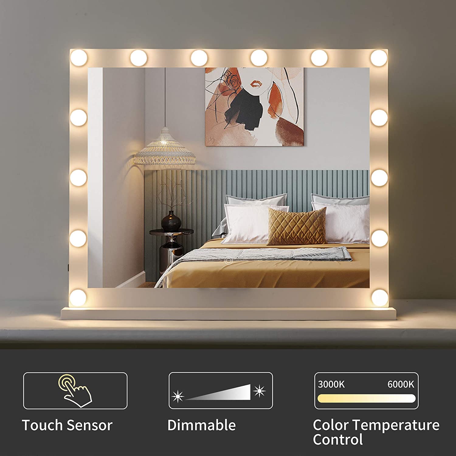 Large Vanity Mirror with Lights 32 x 24 Inches Dimmable Touch Sensor