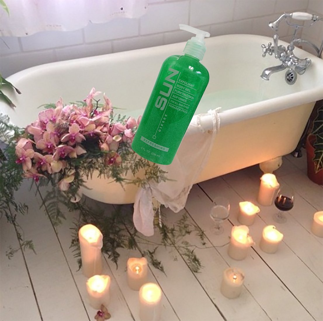 Sun Labs Loofah Sponge Mitt with Unscented Exfoliating Body Scrub for Soft Skin - 8 fl. oz. Bottle