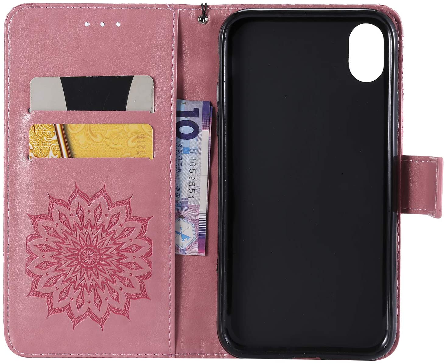 Cfrau Kickstand Wallet Case with Black Stylus for iPhone XR 6.1 inch,Retro Mandala Sunflower PU Leat